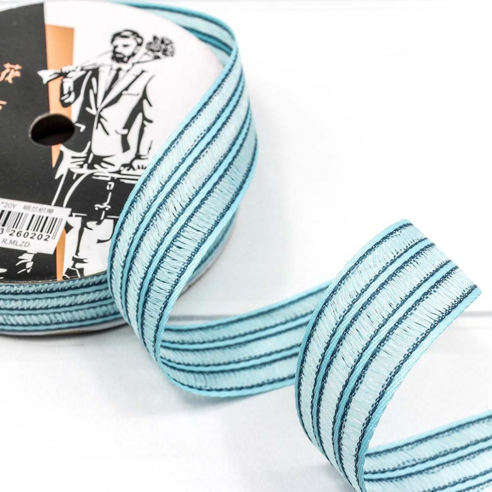 Лента Полиэстер 2,6см х 22м в полоску (Голубой)