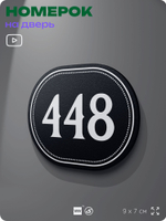 Номерок на дверь квартиры 448, для кабинета, офиса, шильдик 9 х 7 см, черный, Айдентика Технолоджи