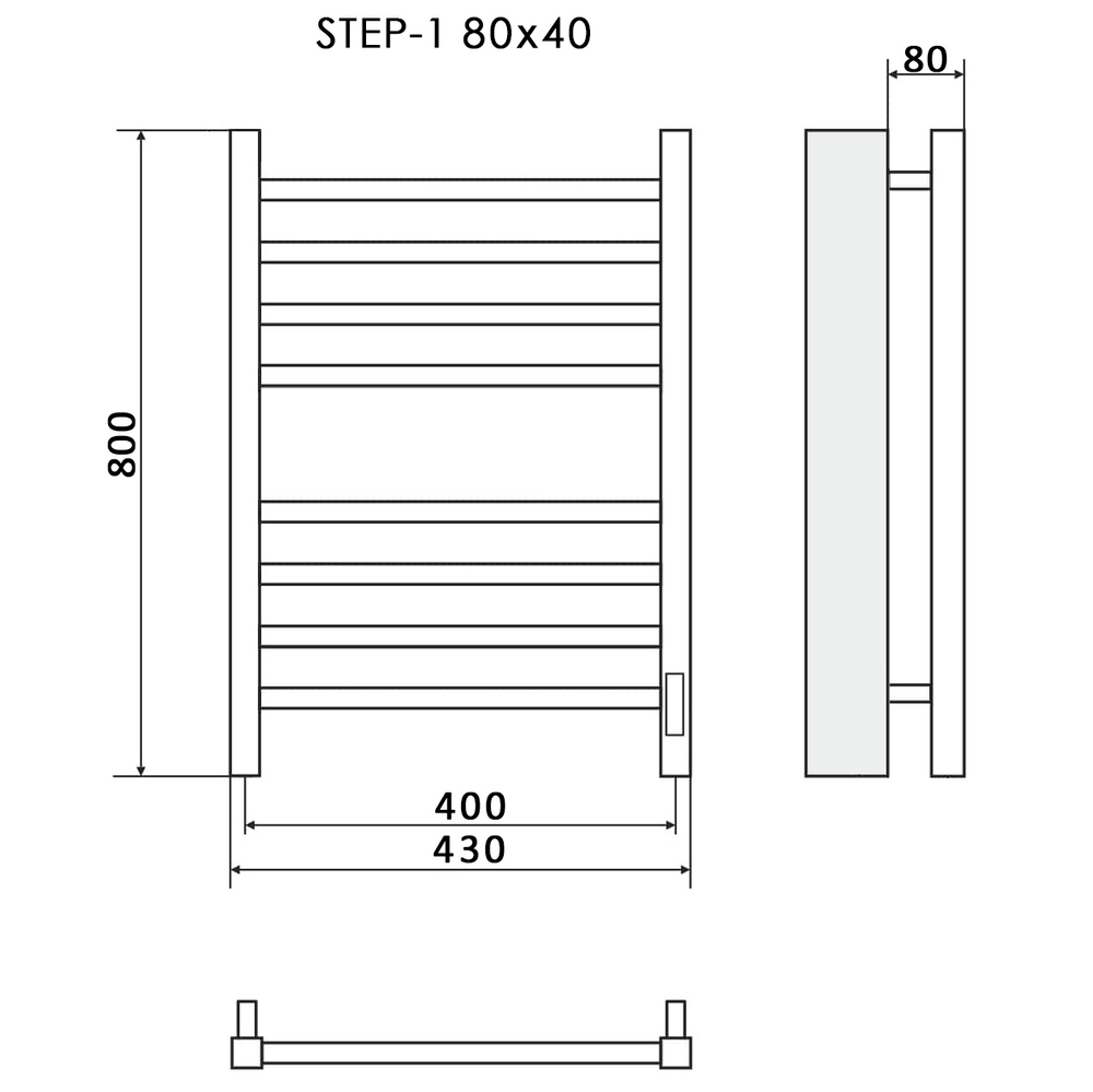 Полотенцесушитель Электрич.кабельный Ника STEP-1 80/40 RAL9005 черный матовый правый тэн УЦ, шт