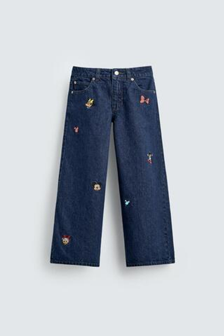 ZARA Х DISNEY ДЖИНСЫ WIDE FIT С ВЫШИВКОЙ, СИНИЙ