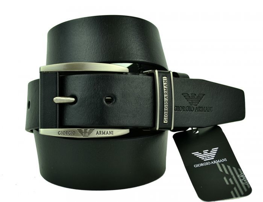 Ремень мужской из кожи для джинс чёрный Armani (копия) 40 мм 40brend-KZ-260
