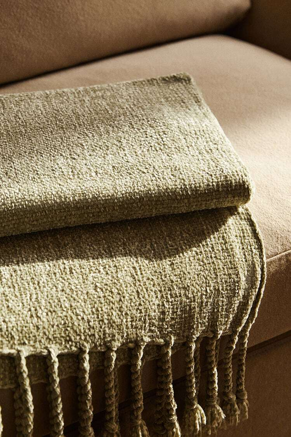 ZARA HOME ТОЛСТОЕ ОДЕЯЛО ИЗ СИНЕЛИ, СВЕТЛО-ЗЕЛЕНЫЙ