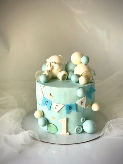 Детский на 1 годик с шоколадной фигуркой "Мишка с зайкой" №1007