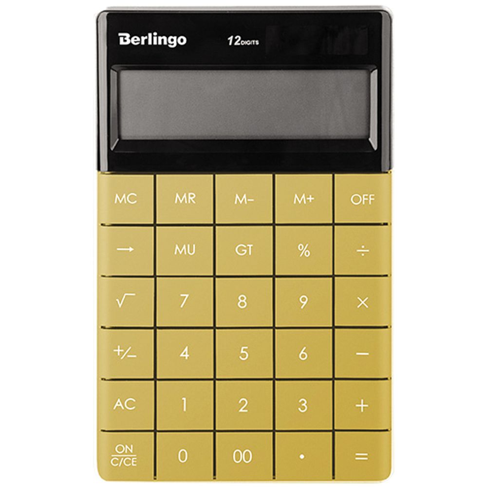 Калькулятор настольный Berlingo &quot;PowerTX&quot;,  12 разр., двойное питание, 165*105*13мм, золотой