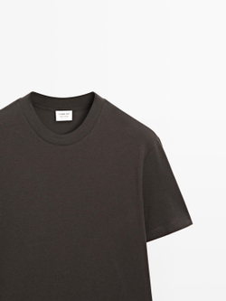 Massimo Dutti Футболка из 100% хлопка, шоколадно-коричневый