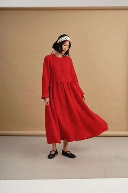 Платье оверсайз из красного льна