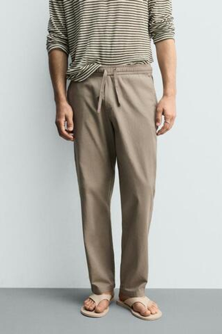 ZARA БРЮКИ RELAXED FIT ИЗ СМЕСИ ХЛОПКА, ЗЕЛЕНЫЙ