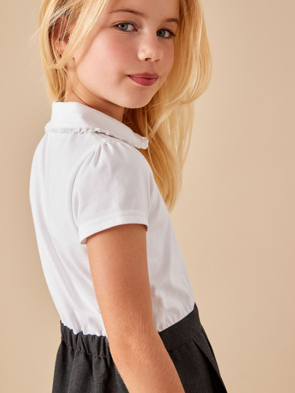 Платье школьное для девочки Next 489-230, Белый, Темно-серый