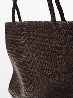 Massimo Dutti Средняя сумка-тоут из плетеной кожи наппа, коричневый