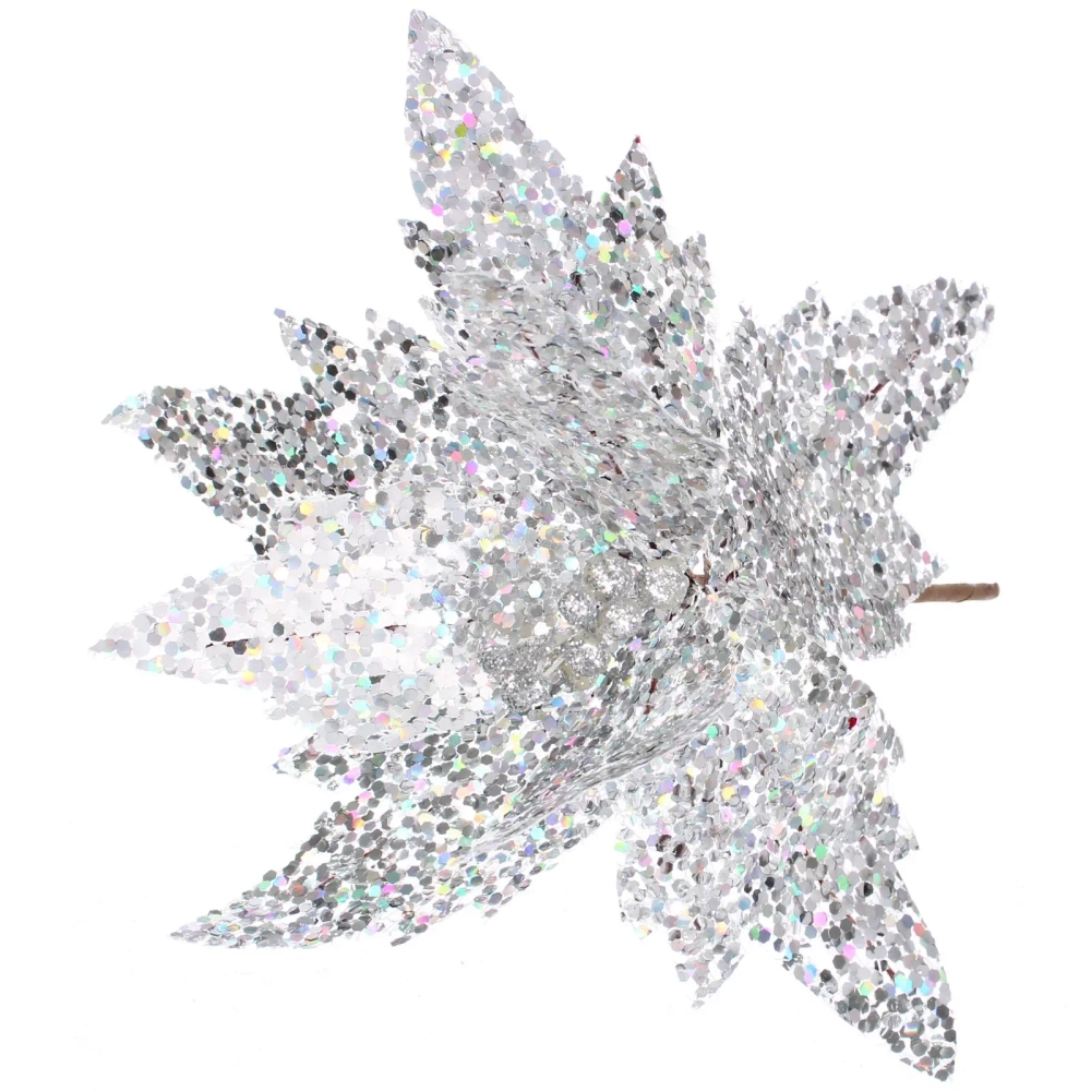 Украшение новогоднее «Пуансеттия - Царица ночи» 24 см, Серебро