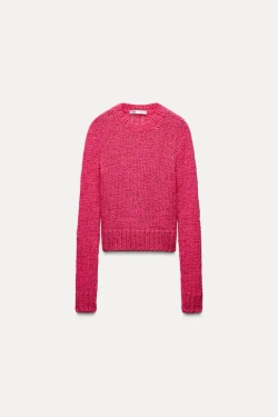 ZARA СВИТЕР В СТИЛЕ РУСТИК, ЦВЕТ ФУКСИИ