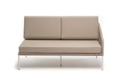 "Канны" левый модуль плетеный из роупа, каркас алюминий белый муар, роуп бежевый круглый, ткань бежевая 15052