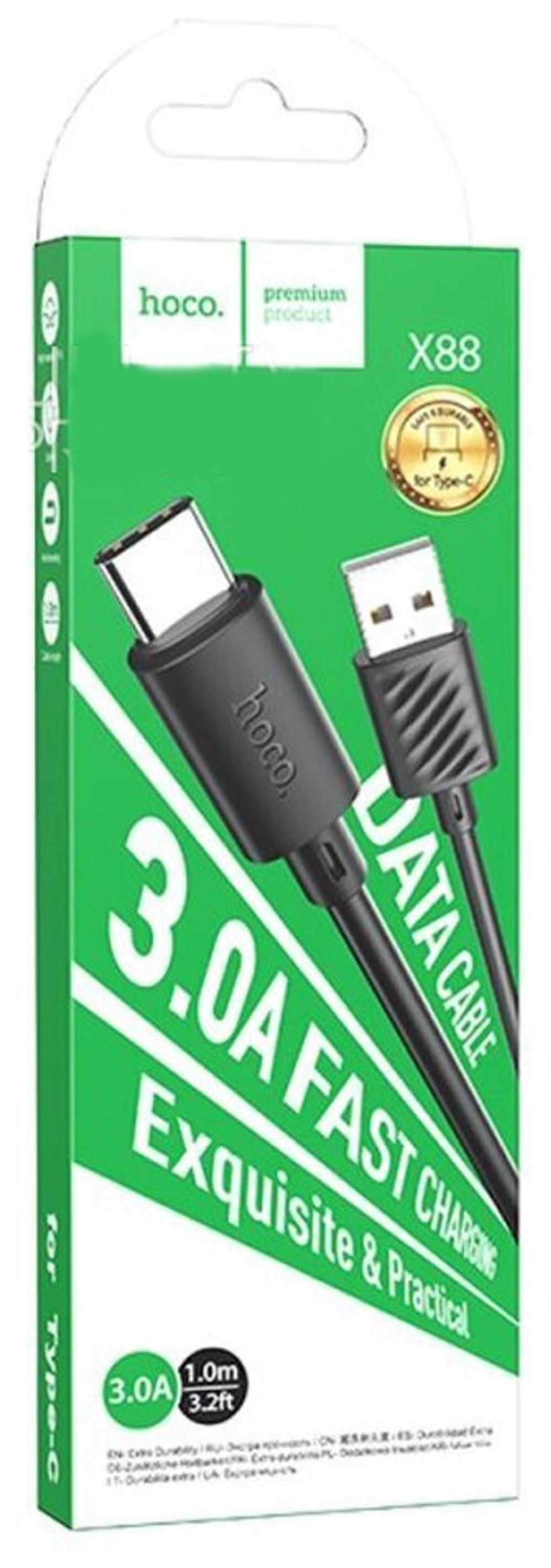 Кабель Type-C HOCO X88 1м, 3.0A  черный