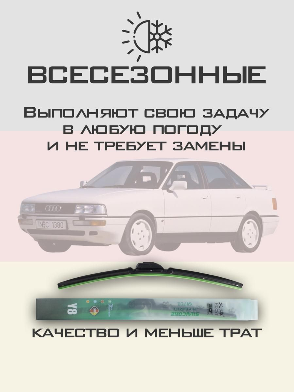 Щетки стеклоочистителя HUOYE Y8 525/525 мм на Audi 90 | Hook/J-Hook