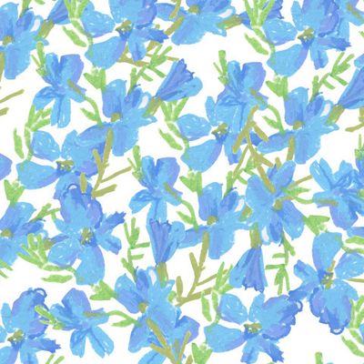 Бесшовный паттерн с синими цветами восковыми мелками