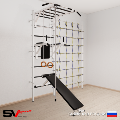 Шведская стенка Sv Sport усиленная 6540 (Турник рукоход/Брусья/Скамья/Канат/Кольца/Канатный лаз)