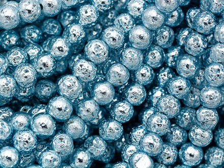 Нить бусин из лавы с покрытием Голубой металлик, 5мм