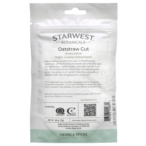 Starwest Botanicals, Органическая овсянка, 13 г (0,46 унции)