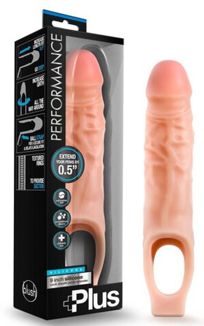 Телесный реалистичный фаллоудлинитель 9 Inch Silicone Cock Sheath Penis Extender - 22,86 см. (Цвет: телесный)