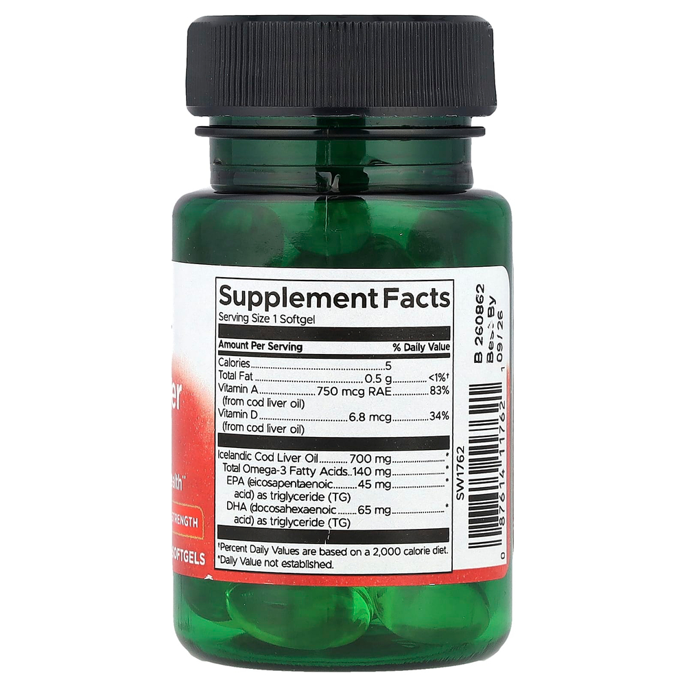Swanson Vitamins, жир печени трески, 30 капсул