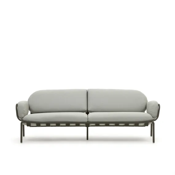 Уличный диван Joncols из серой ткани и зеленым алюминиевым каркасом 225 см