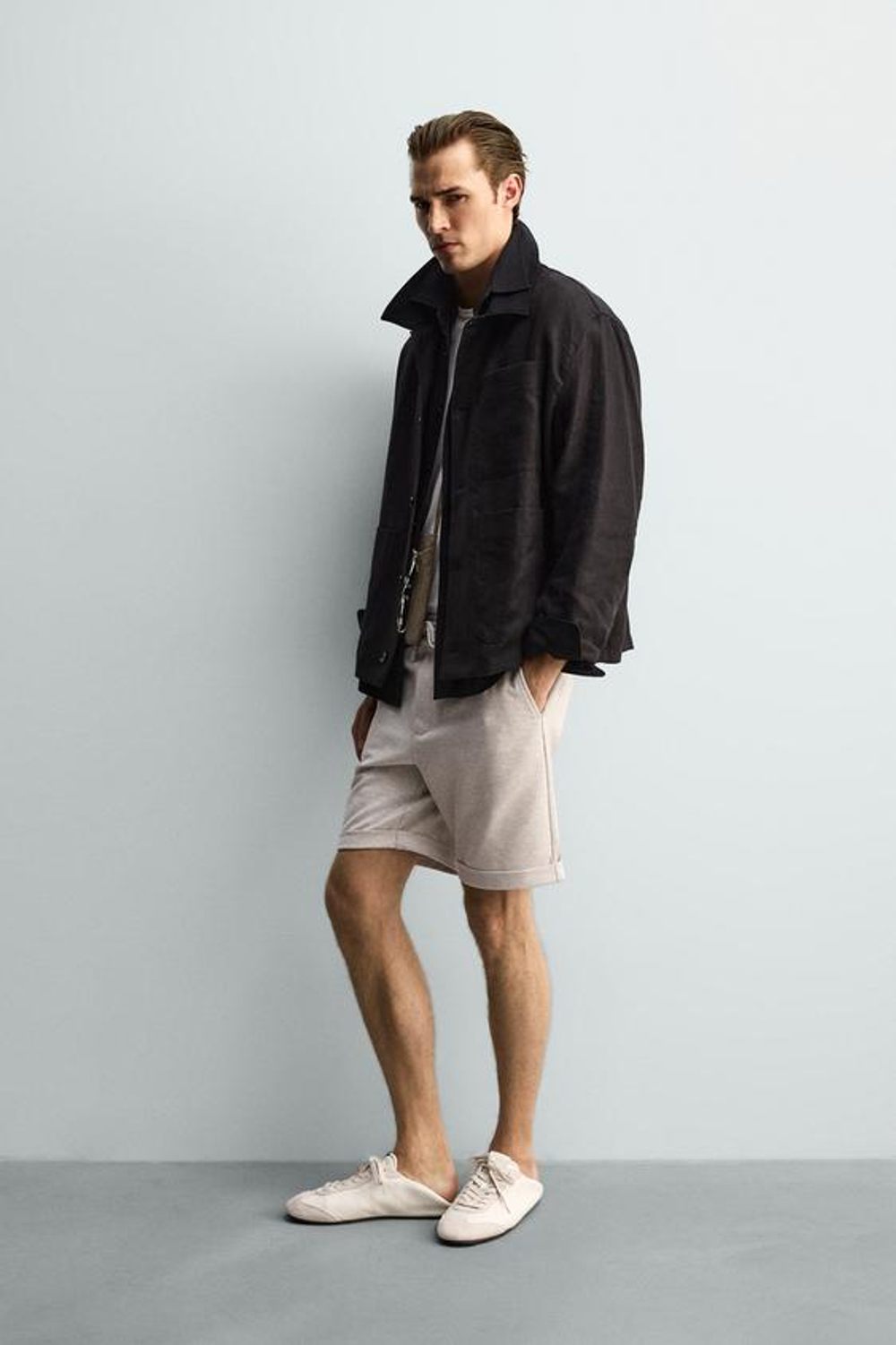 ZARA ШОРТЫ REGULAR FIT COMFORT, ЭКРЮ МЕЛАНЖ
