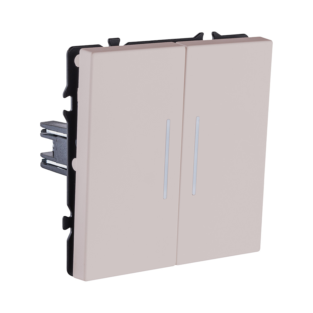 Выключатель 2-клавишный 10А/250В с LED подсветкой, кашемир матовый Kollinger Eclipse EC-010CM