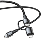 Кабель Baseus Twins 2-in-1 Cable Type-C to Type-C 60W (20V/3A) + iP 18W (9V/2A) 1m - Black