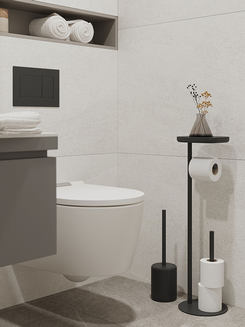 Держатель для туалетной бумаги с полочкой Slim, черный