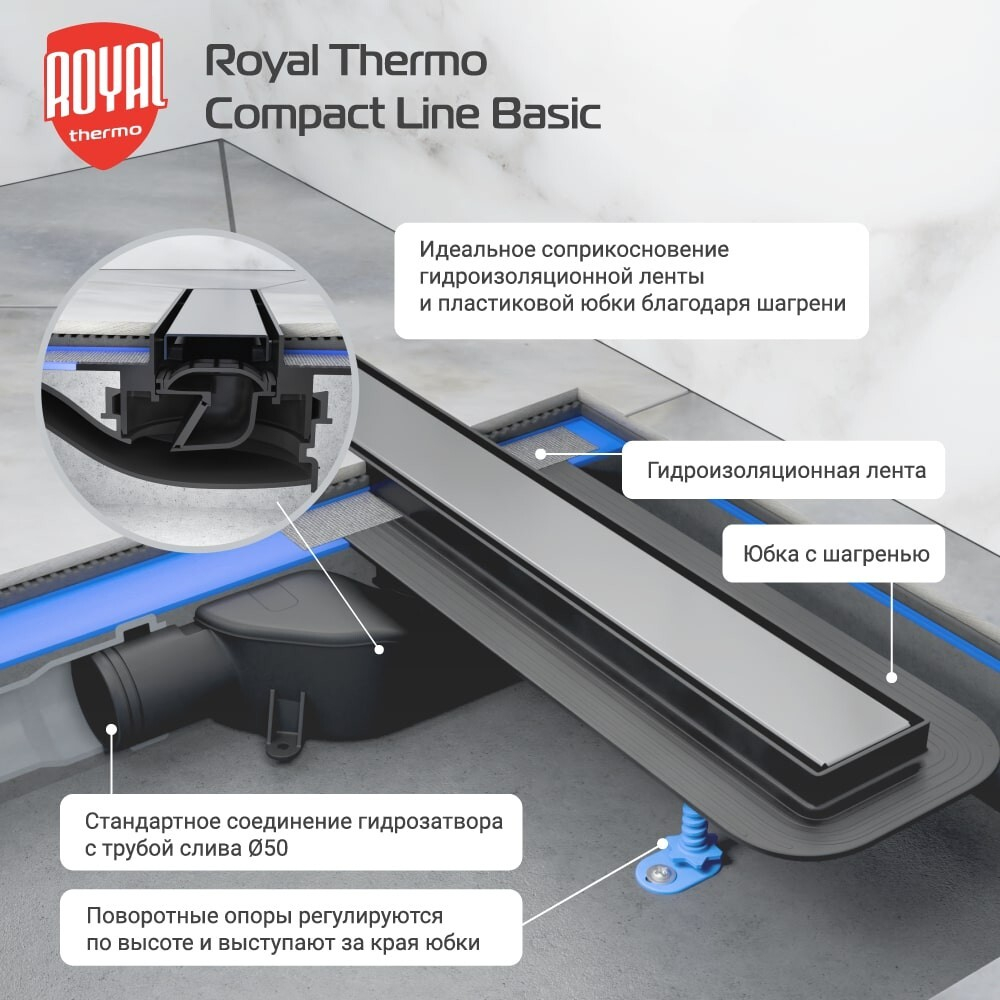 Лоток душевой Royal Thermo с сухим затвором Compact Line Basic 800