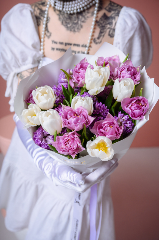 Дуо букет микс тюльпаны и гиацинты