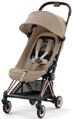 Коляска Cybex Coya Rosegold Frame Cloud G i-Size Moon Black Plus 2 в 1 Cozy Beige с дождевиком и бампером