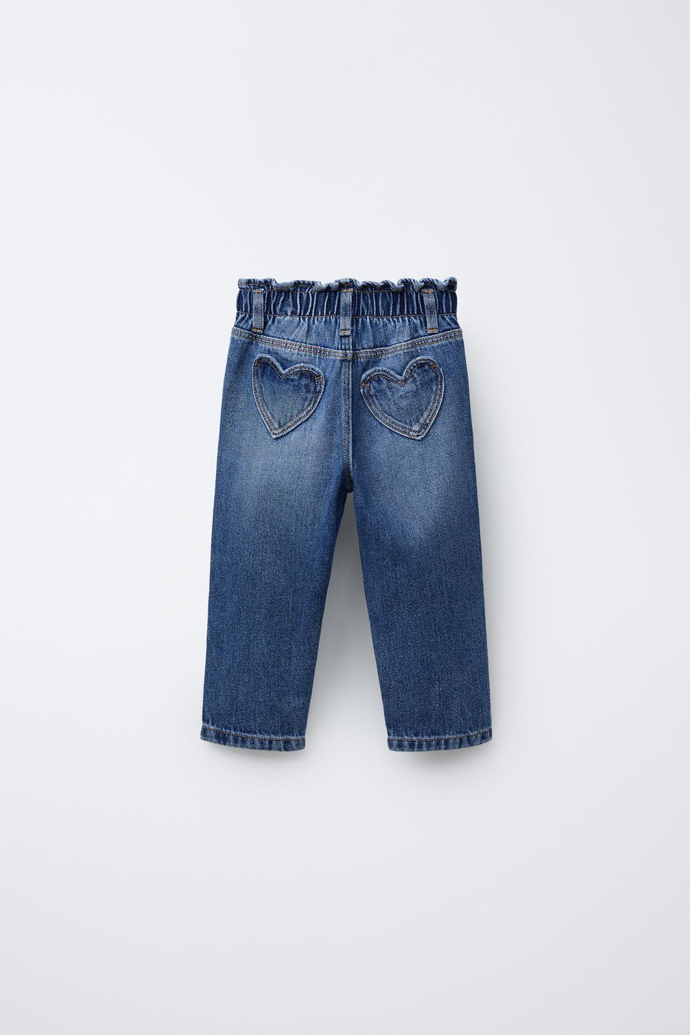 ZARA ДЖИНСЫ PAPERBAG С КАРМАНАМИ-СЕРДЕЧКАМИ, СИНИЙ