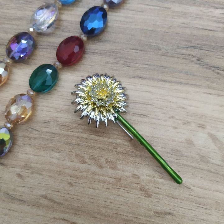 Брошь Одуванчик эмаль цветная металл серебристый