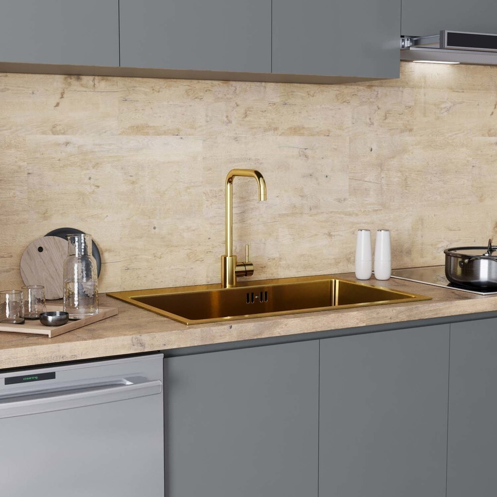 Смеситель для кухни 35k MIXLINE MLSS-0301G трубчатый излив, ЗОЛОТО