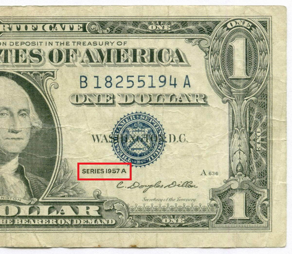 Банкнота США 1 доллар (серебряный сертификат) 1957A B 18255194 A. VF