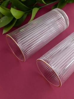 Ребристые бокалы для виски, 330 мл. 6 шт. с золотой каймой