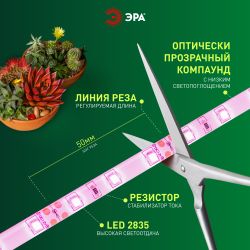 Светодиодная лента для растений ЭРА FITO-Strip Light-RB-27W-3m-12V-IP65 красно-синего спектра 3м IP65 с адаптером 12V | Светодиодные ленты для растений