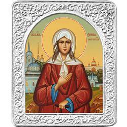 Святая Ксения Петербужская. Маленькая икона в серебряной раме.