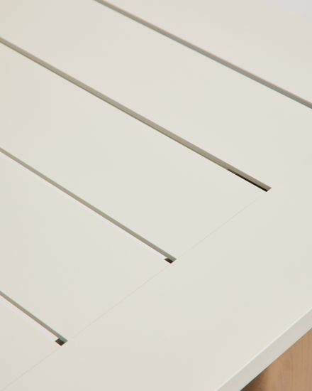 Раздвижной уличный стол Livorno из бежевого алюминия с ножками под дерево, 233(350) x 100 см