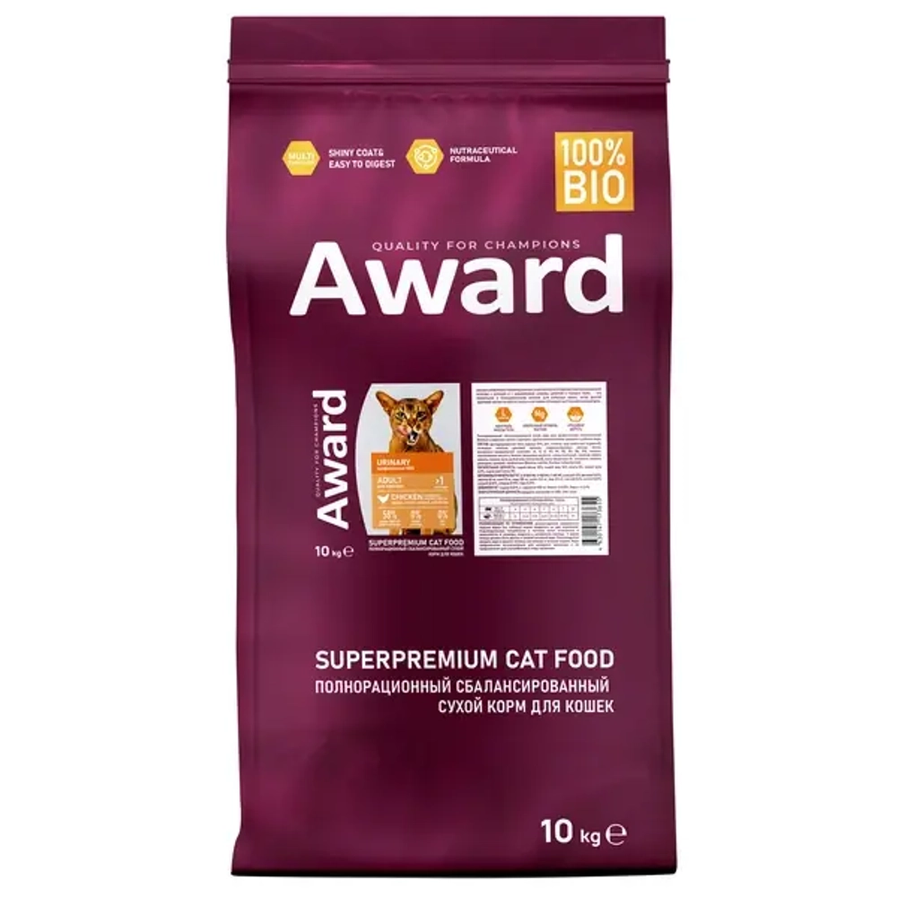 AWARD (Авард) Urinary Сухой корм для взрослых кошек для профилактики мочекаменной болезни, курица
