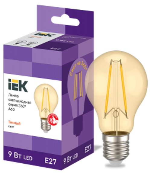 Лампа светодиодная A60 груша золото 9Вт 230В 2700К E27 серия 360° IEK