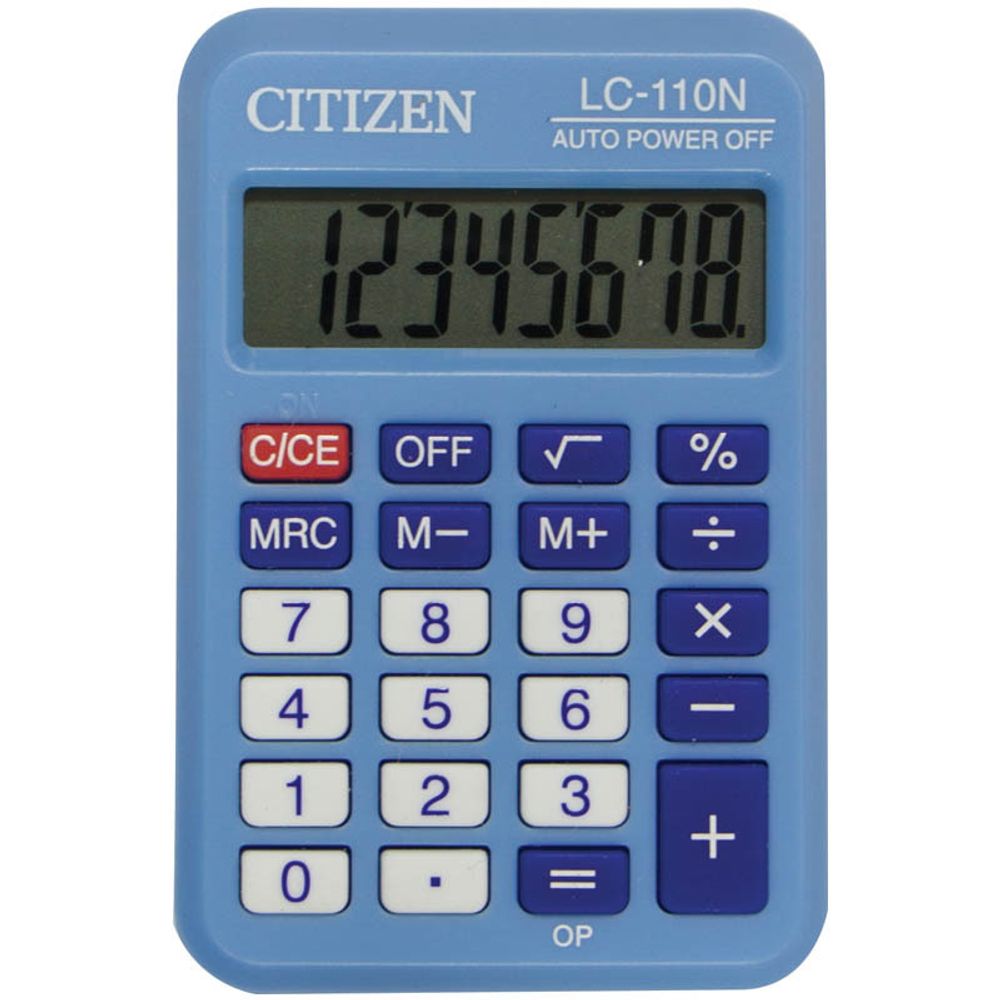 Калькулятор карманный Citizen, 8 разрядов, LC-110NBL, питание от батарейки, 58х87х12мм, голубой