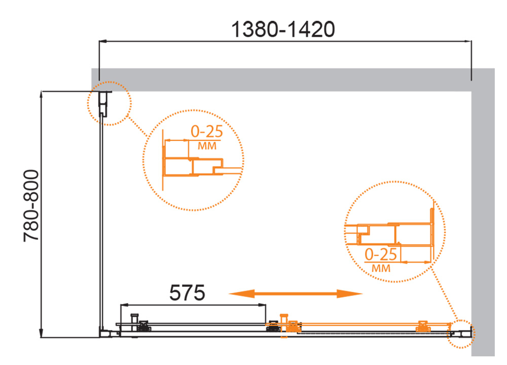 Душевой уголок Cezares MOLVENO-AH-11-140/80-C-Cr-IV, 140х80х195, профиль хром, стекло прозрачное