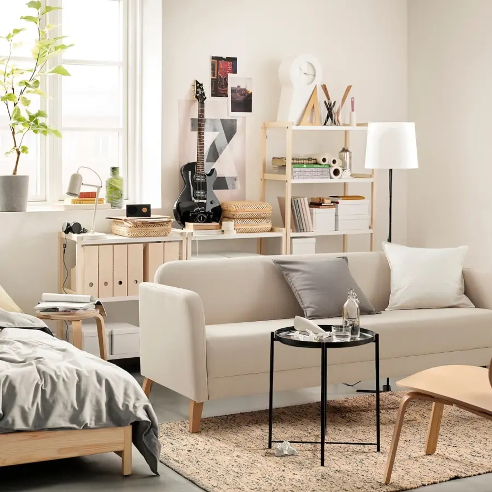 3-местный диван - IKEA LINANÄS/LINANAS, 76x80,5x197см, серый/светло-серый, ЛИНАНАС ИКЕА