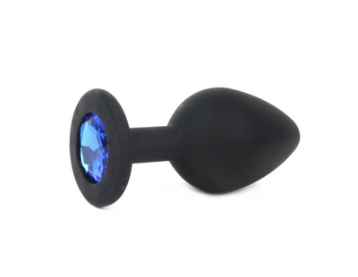 Анальная втулка черная с кристаллом Small синий 7 см