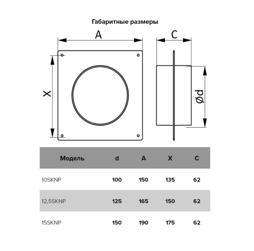Соединитель для круглых каналов 15SKNP, d=150 мм без клапана с пластиной 190х175 мм