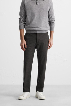 ZARA БРЮКИ КОМФОРТНОЙ ПОСАДКИ ИЗ РЕЛЬЕФНОЙ ТКАНИ, КОРИЧНЕВЫЙ С МЕЛАНЖЕВЫМ ЭФФЕКТОМ