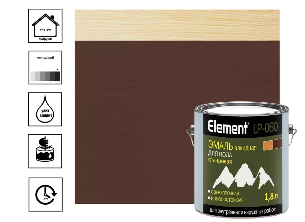 Эмаль Alpa Element LP-060 алкидная для пола глянцевая красно-коричневая 1,8 л