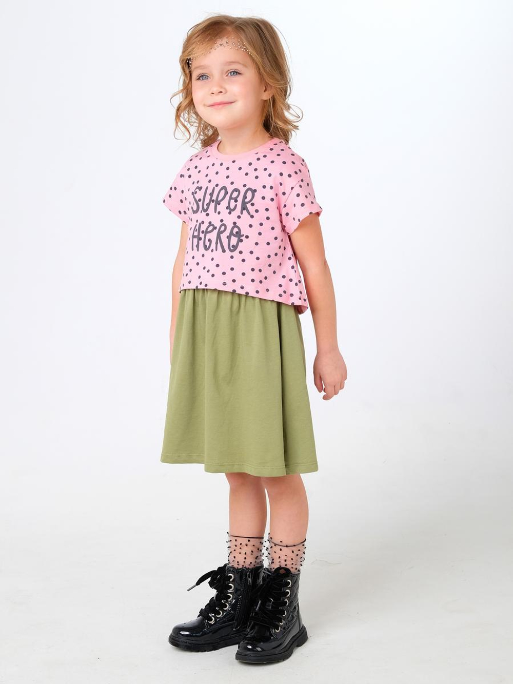 Платье (футболка+сарафан) р.104 зел+роз (UMKA), 1 шт.